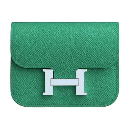 HERMES Constance Slim Enamel Buckle Epsom Calfskin Wallet Women's Green