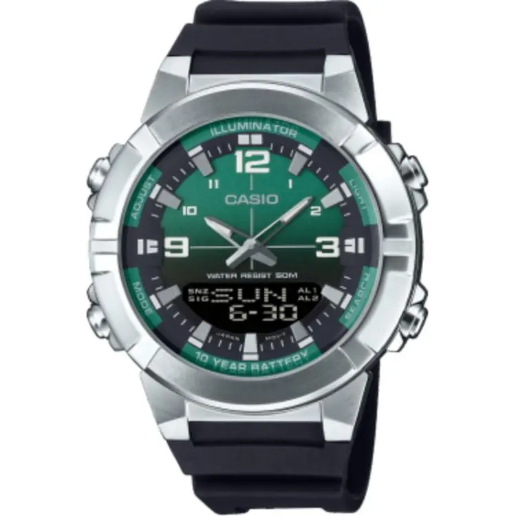 CASIO ['50', 149262]m Waterproof Quartz Movement Resin Strap Watch Unisex Green Dial