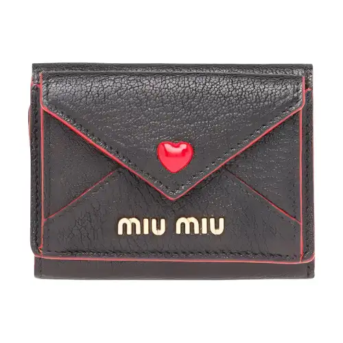 MIU MIU Leather Wallet Women's Black & Red
