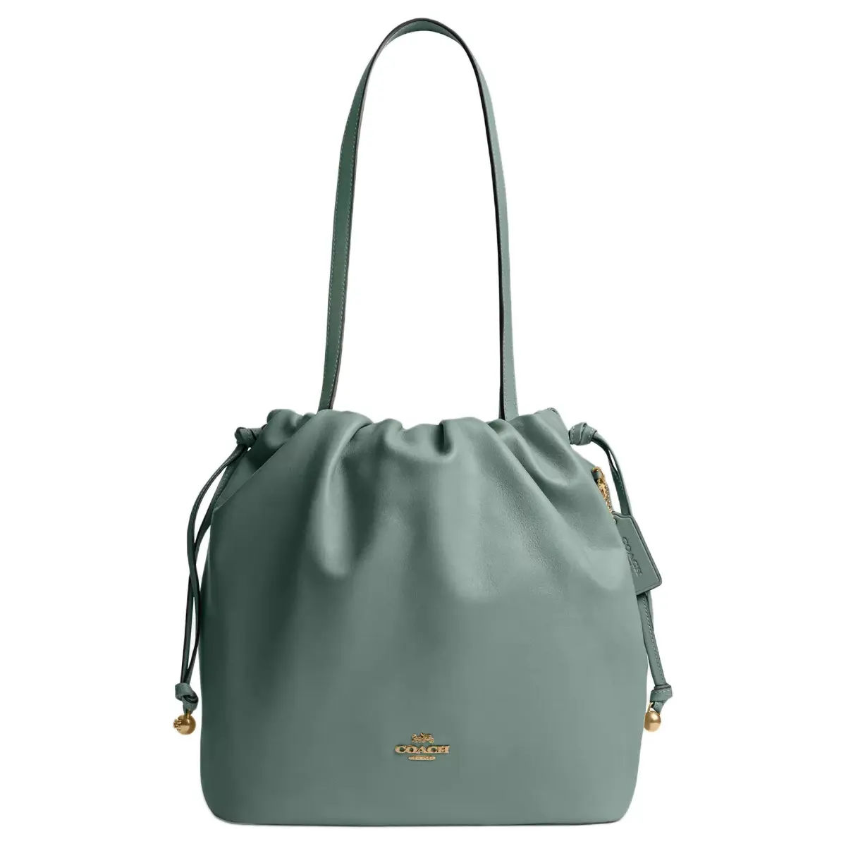 COACH Faye Leather Bucket Bag, Handbag, Shoulder Bag Large Women's Green