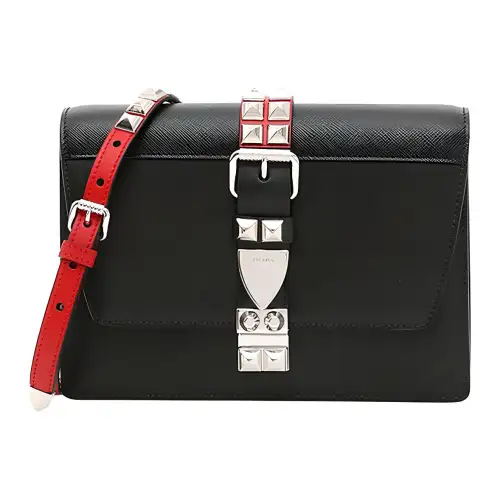 PRADA Saffiano Adjustable Strap Calfskin Shoulder Bag, Crossbody Bag Women's Black