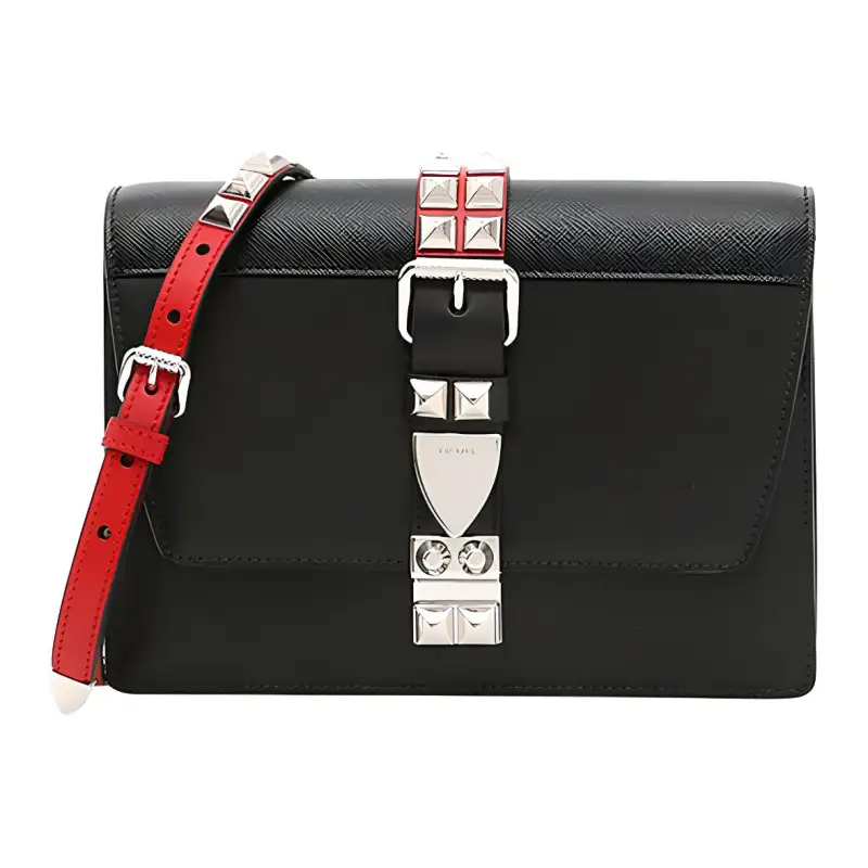 PRADA Saffiano Adjustable Strap Calfskin Shoulder Bag, Crossbody Bag Women's Black