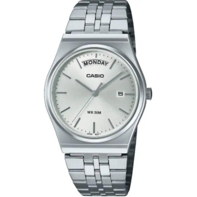 CASIO Quartz Movement Stainless Steel Strap Watch Unisex Silver Dial