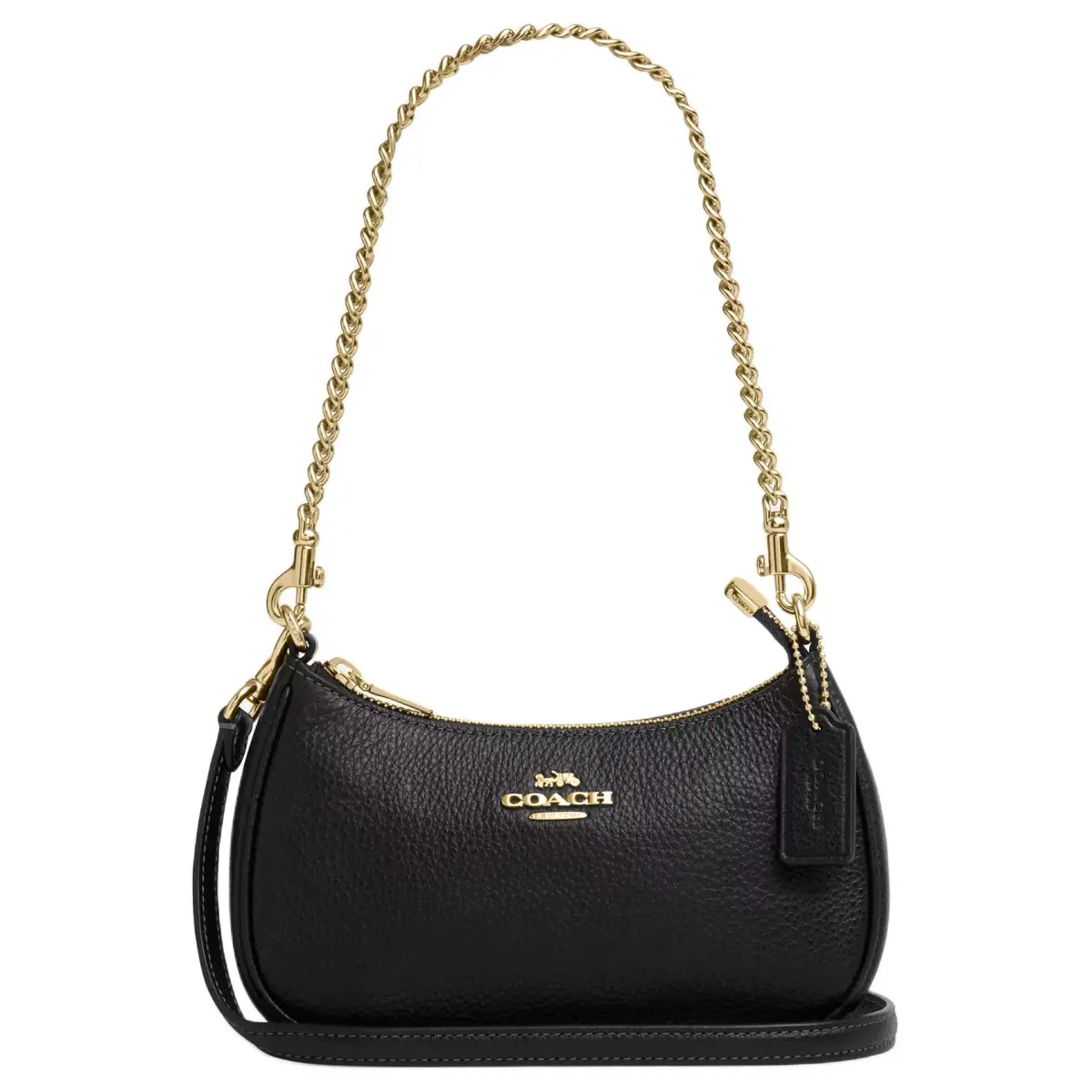 COACH Teri Refined Pebble Pattern Leather Shoulder Bag Small Women's Black