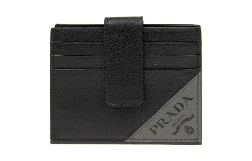 PRADA Cow Leather Card Holder Women's Gray