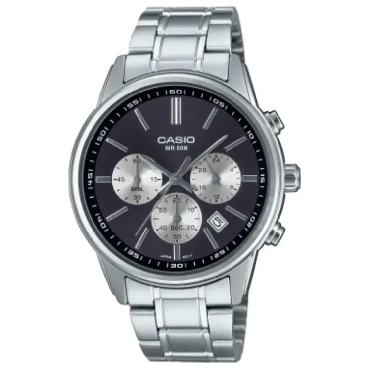 CASIO Quartz Movement Stainless Steel Strap Watch Unisex Black Dial