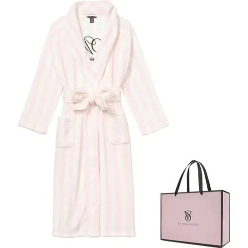 Victoria's Secret Comfortable soft velvet classic fleece keep warm long fuchsia bathrobe, with your logo imprint