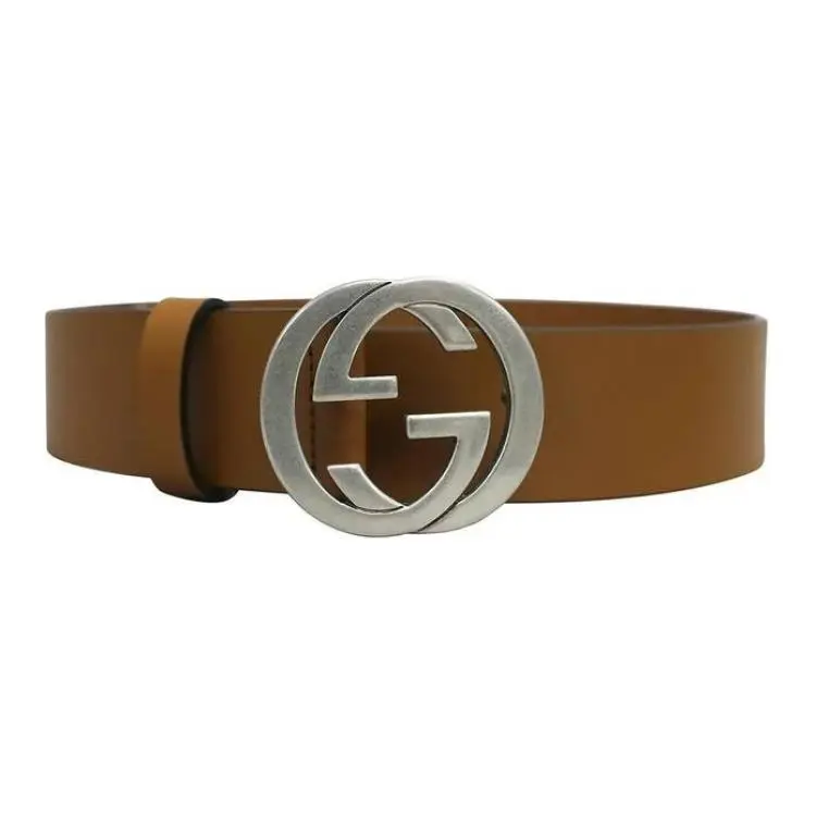 GUCCI Interlocking G Leather Belts Men's Brown Width 3.7cm