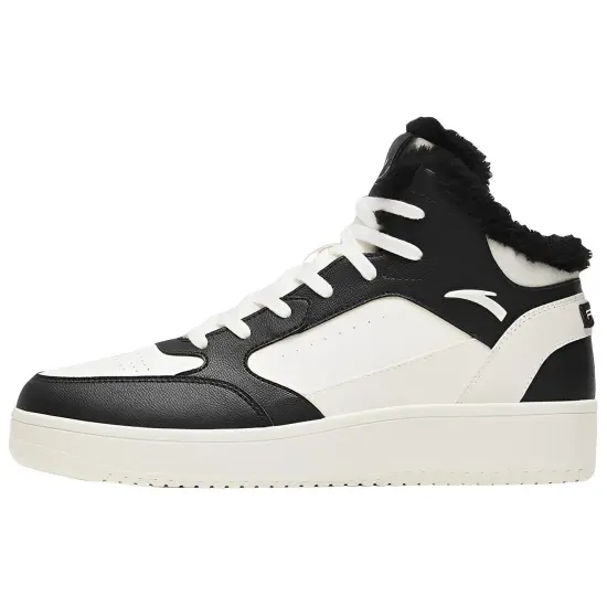 Anta Warm Wear Resistant Lightweight High Top Skateboard Shoes Men's Black White