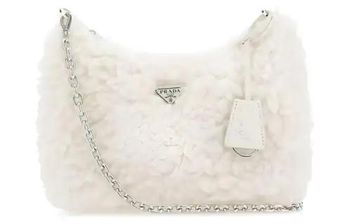 PRADA Wool Shoulder Bag Women's White