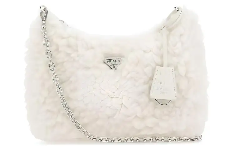 PRADA Wool Shoulder Bag Women's White
