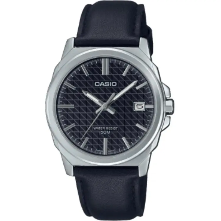CASIO Quartz Movement Genuine Leather Strap Watch Unisex Black Dial