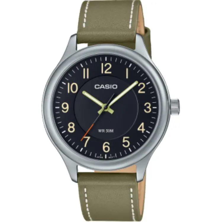 CASIO Quartz Movement Genuine Leather Strap Watch Unisex Black Dial
