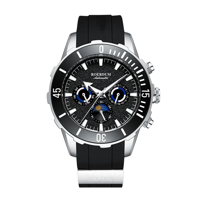 ROERDUM Diver Automatic Mechanical Movement Silicone Strap Watch Men's Watches Black Dial