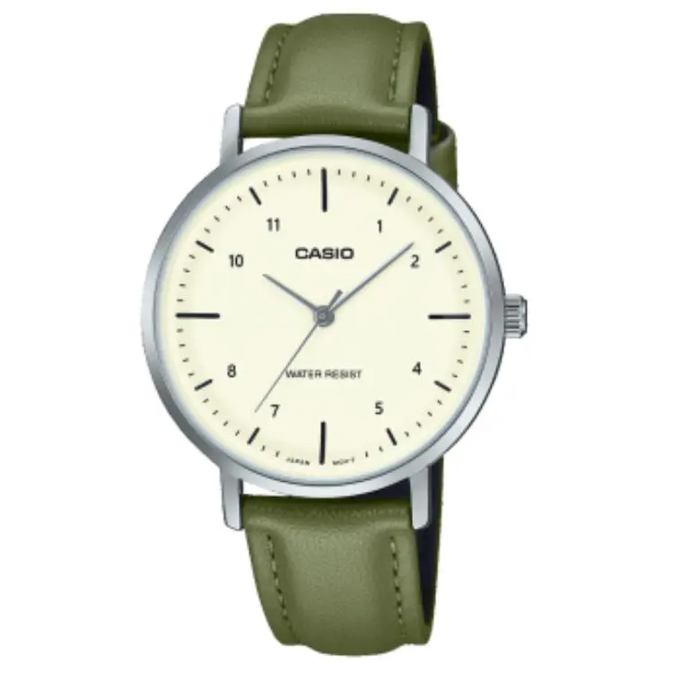 CASIO Water Resistant For Everyday Use Quartz Movement Leather Strap Watch Unisex Yellow Watch Dial