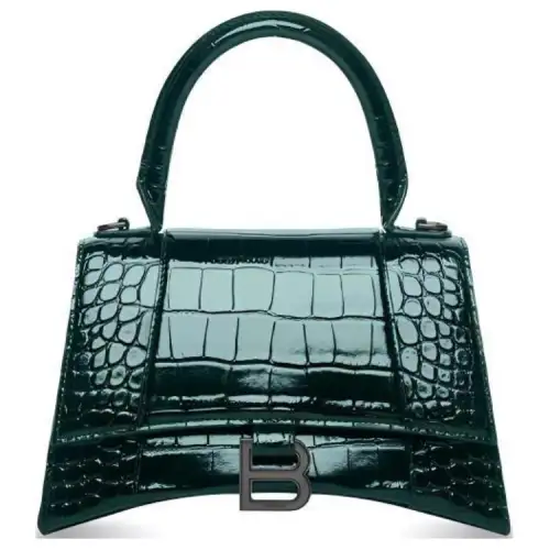 Balenciaga Crocodile Embossed Calfskin Hourglass Bag, Shoulder Bag, Crossbody Bag, Handbag Small Women's Dark Green