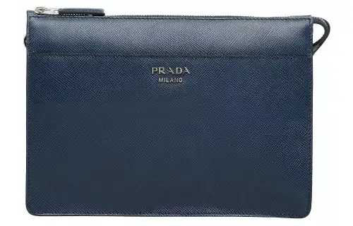 PRADA Saffiano Leather Clutch Men's Blue