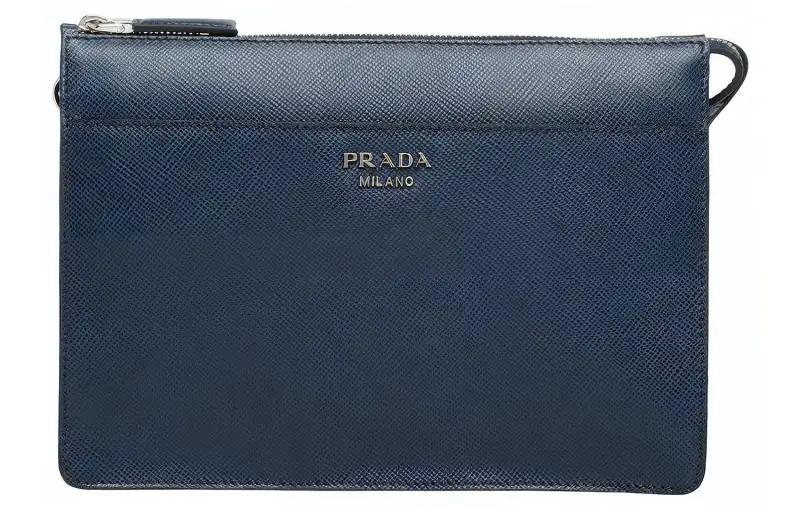 PRADA Saffiano Leather Clutch Men's Blue