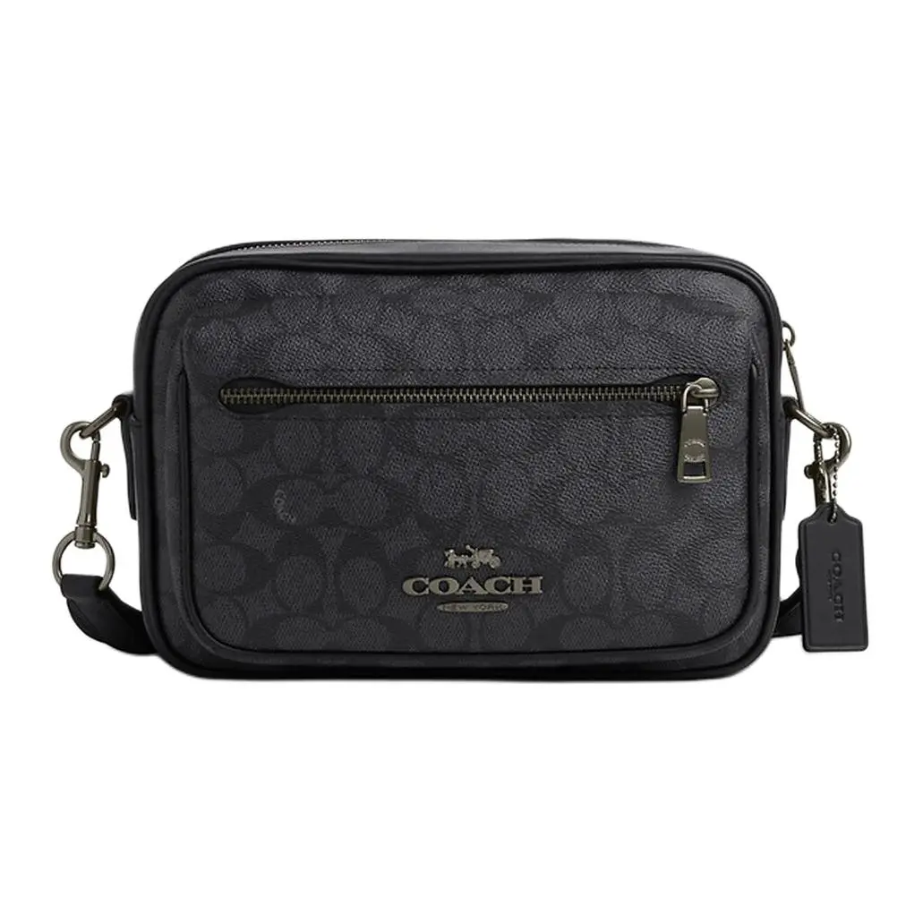 COACH Elias Coated Canvas With Smooth Calfskin Crossbody Bags Medium Men's Charcoal & Black