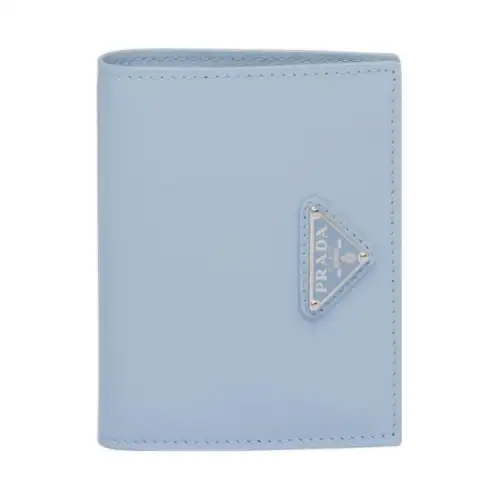 PRADA Saffiano Brushed Leather Wallet Small Women's Light Blue