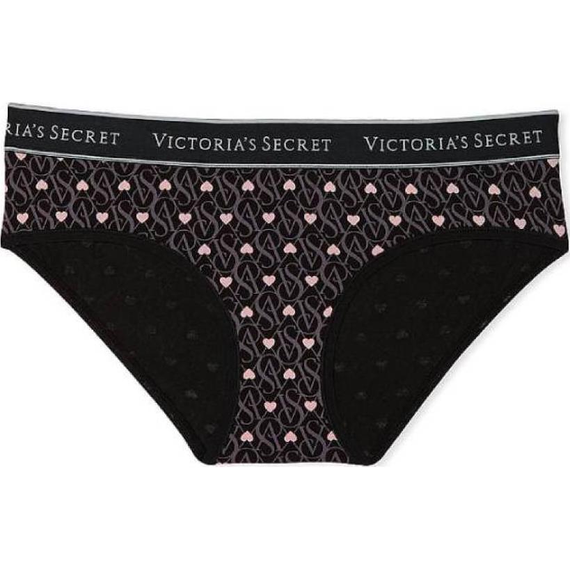 Женские трусы Victoria's Secret (черные с розовыми сердечками)