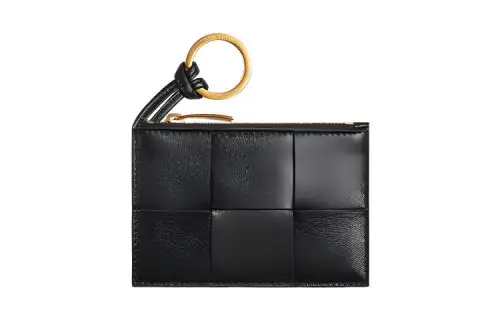 Bottega Veneta Sheepskin With Cow Leather Card Holder Key Pouch Women's Black