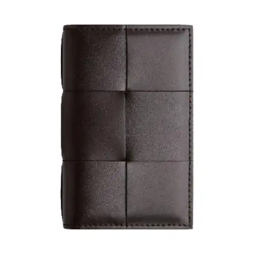 Bottega Veneta Woven Leather Card Holder Men's Dark Chocolate