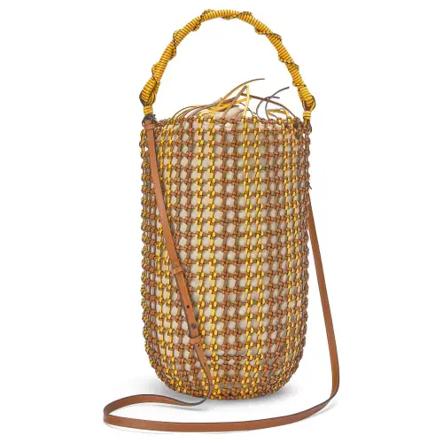 LOEWE Paula's Ibiza Mesh Leather Handbag Women's Tan/Yellow