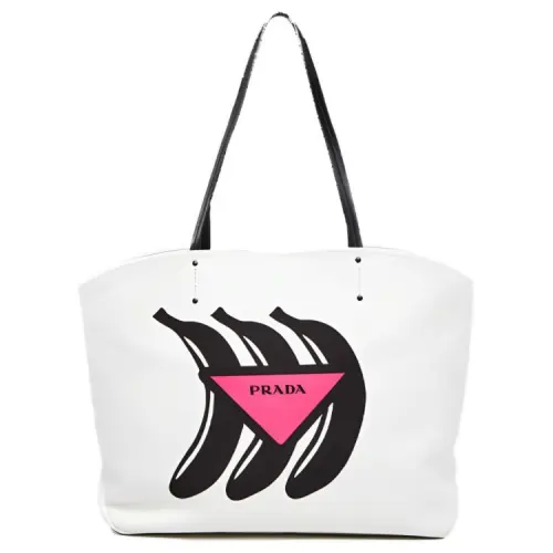 PRADA Canvas One Shoulder Handbag Tote Bag Canvas Bag Women's White