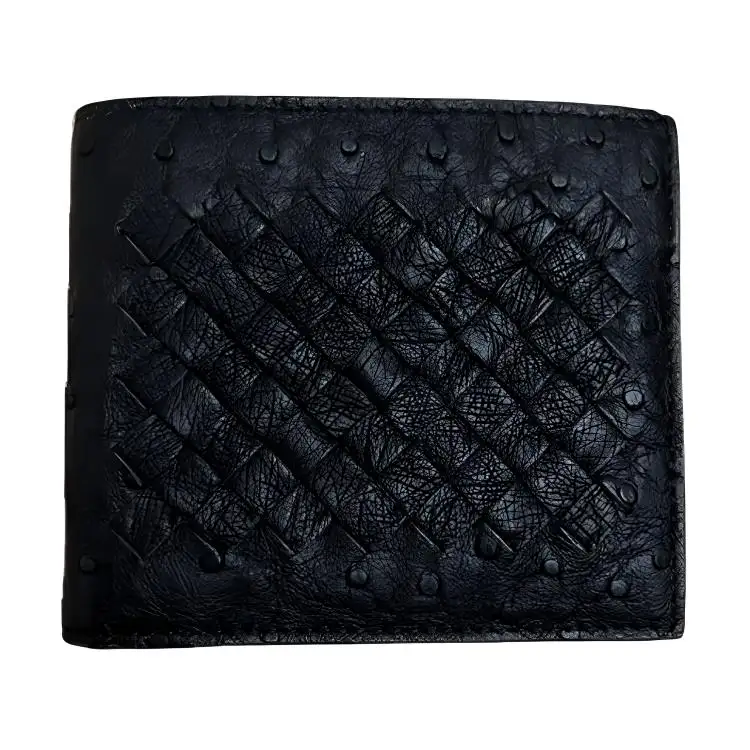 Bottega Veneta Ostrich Leather Card Holder, Wallet Men's Black
