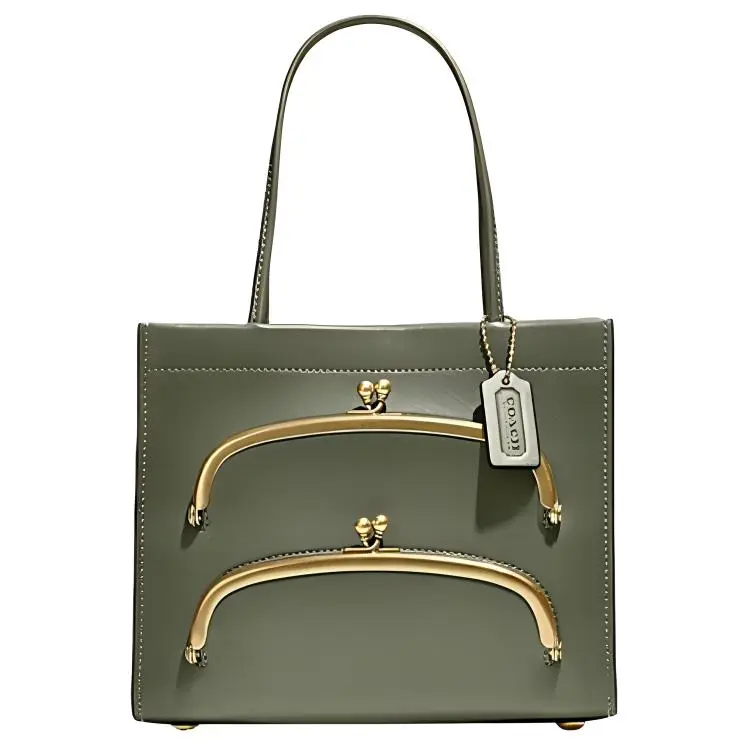 COACH Cow Leather Tote Bag, Shopping Bag, Shoulder Bag, Crossbody Bag, Handbag Small Women's Olive Green