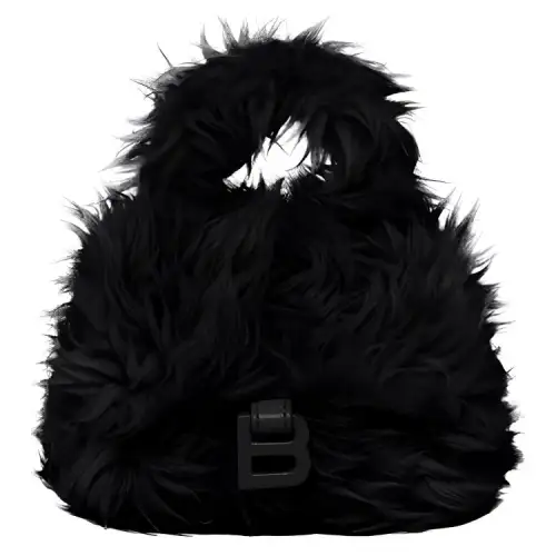 Balenciaga Hourglass Faux Fur Hourglass Bag, Coin Purse, One Shoulder Handbag, Crossbody Bag Mini Women's Black