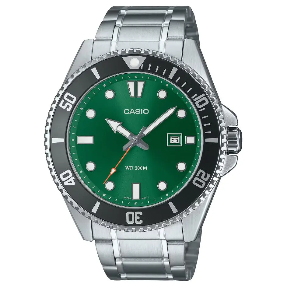 CASIO STANDARD 200m Waterproof Quartz Movement Stainless Steel Strap Watch Unisex Green Dial