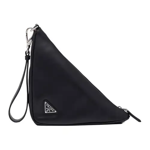 PRADA Nappa Sheepskin Triangle Clutch Women's Black