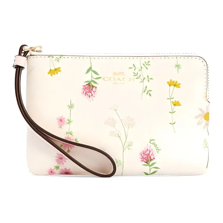COACH Corner Zip Leather Clutch Small Women's Pink White