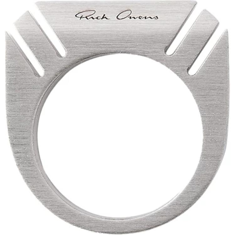 RICK OWENS /RO Logo Design Brass Palladium Ring Unisex Couple Style Silver