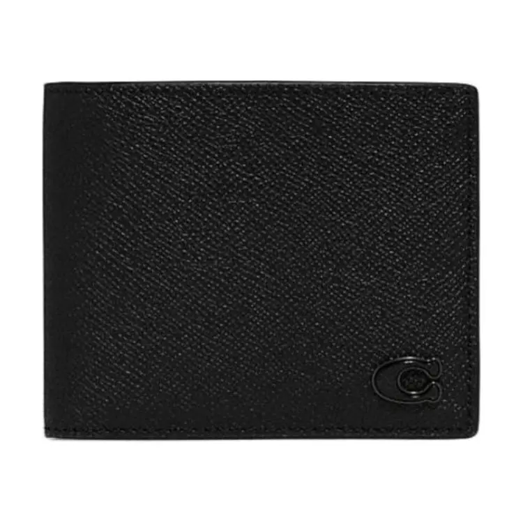 COACH Cross Grain Leather With Canvas Wallet Women's Black