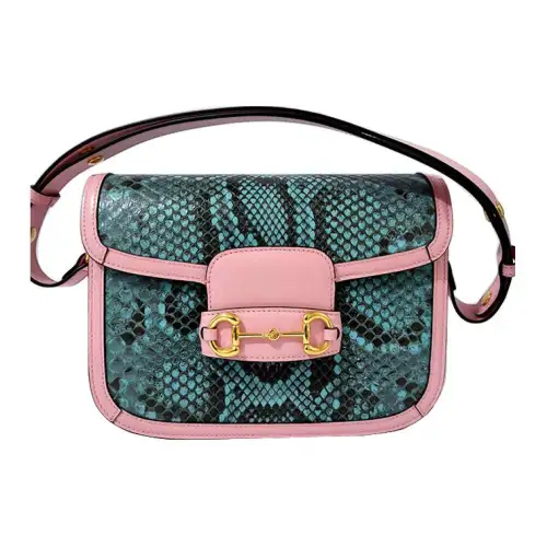 GUCCI Horsebit 1955 Rare Python Skin Saddle Bag, Crossbody Bag, Shoulder Bag Small Women's