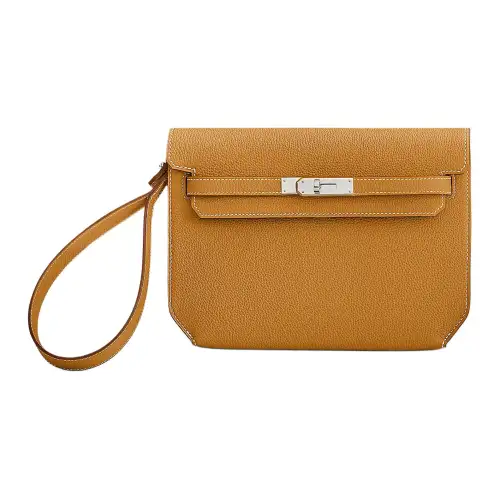 HERMES Kelly Depeches Togo Calfskin Clutch Men's 21 Naturel Sable Light Tea Brown