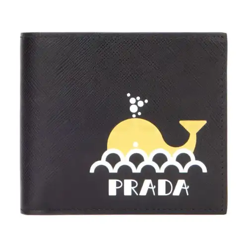 PRADA Leather Wallet, Card Holder Unisex Black/Yellow