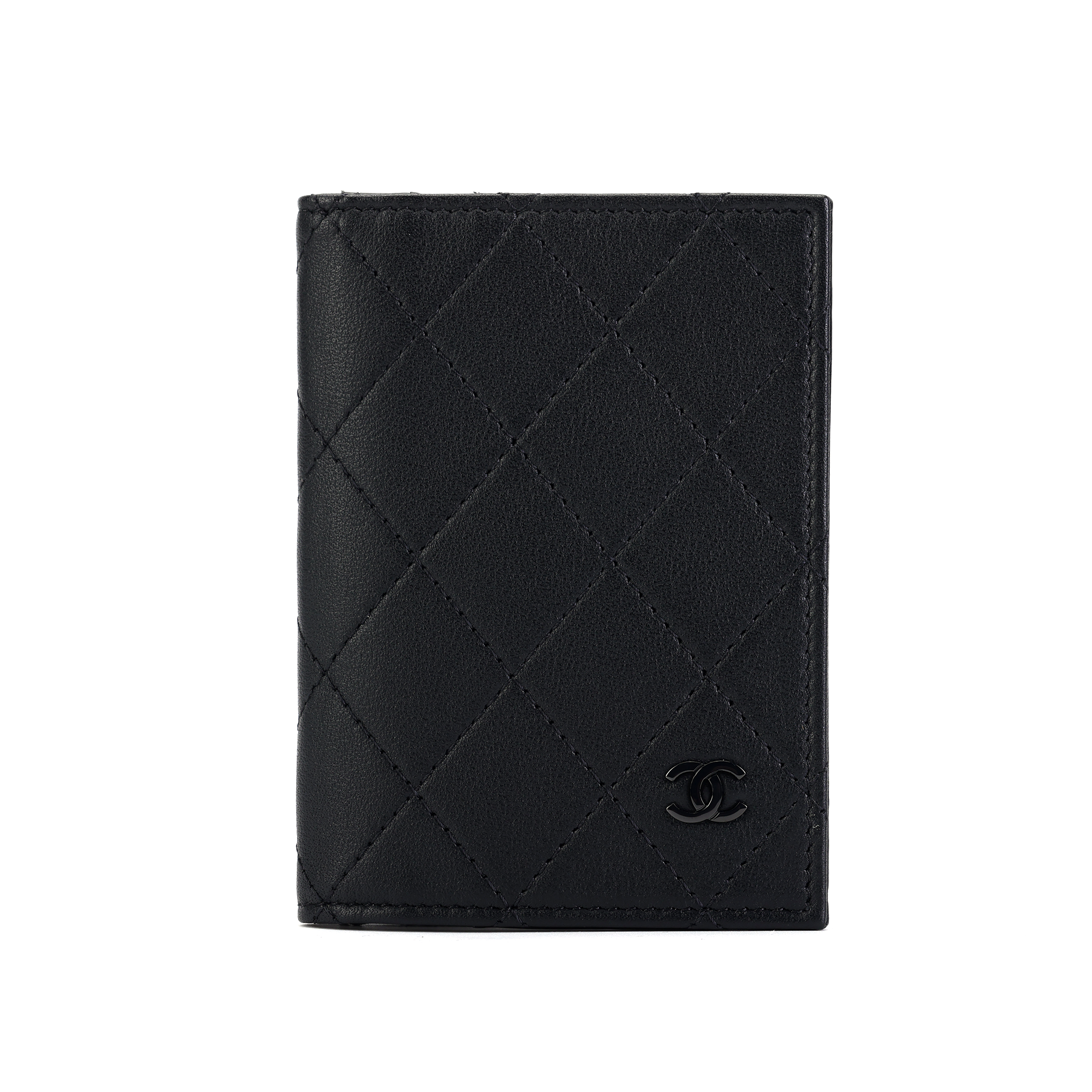CHANEL Chanel 24P spring and summer brand black label flip closure rhombus So Black matte cowhide card holder wallet small size women's black