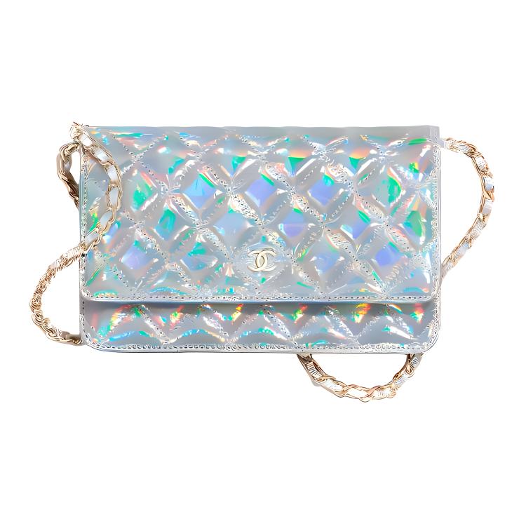 CHANEL WOC Lambskin Shoulder Bag, Crossbody Bag Women's Silver