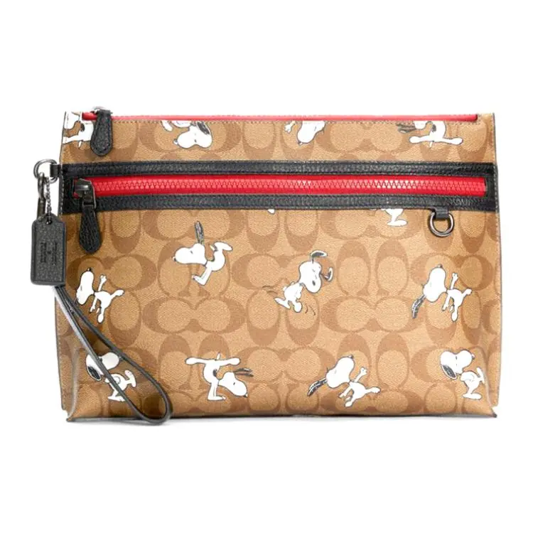 COACH SNOOPY X Peanuts Collaboration Pouch Artificial Leather Clutch Large Men's Khaki