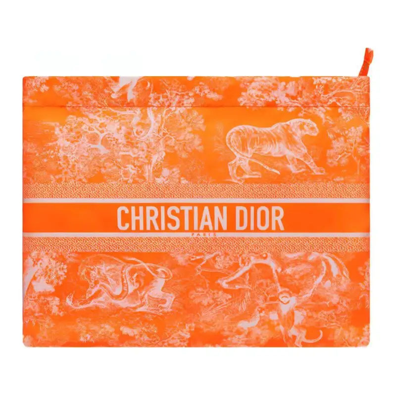 DIOR Travel Technical Fabric Clutch Women's Fluorescent Orange