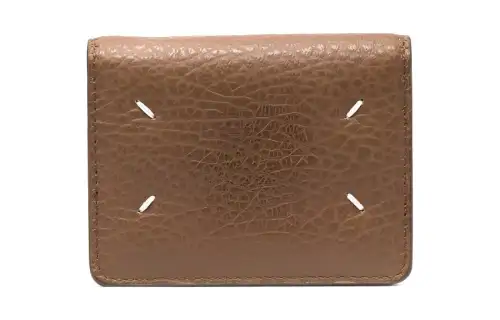 Maison Margiela Pebble Textured Leather Card Holder, Wallet Women's Brown