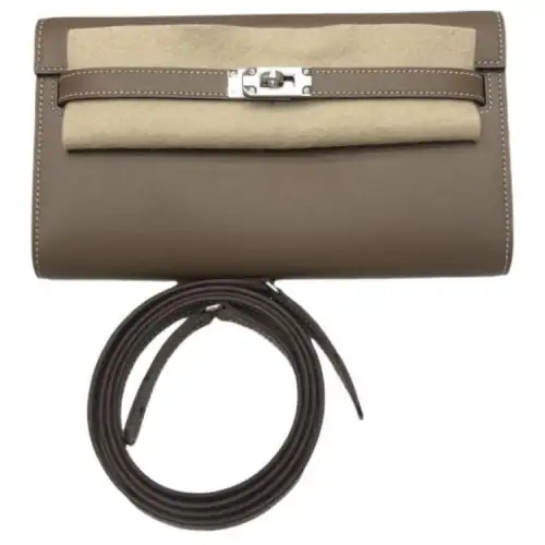 HERMES Kelly To Go Silver Tone Buckle Tadelakt Leather Crossbody Wallet Regular Women's 18 Etoupe Elephant Gray