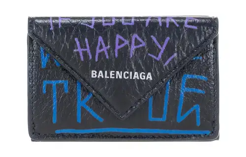 Balenciaga Papier Leather Coin Purse Card Holder, Wallet Mini Unisex Black