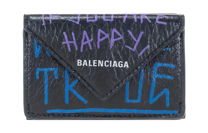 Balenciaga Papier Leather Coin Purse Card Holder, Wallet Mini Unisex Black