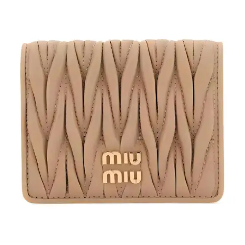 MIU MIU Matelassé Soft Sheepskin Leather Wallet Small Women's Beige