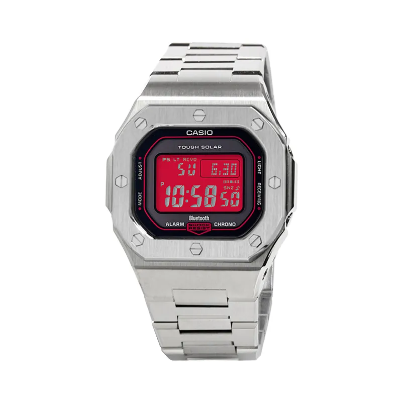 CASIO Custom Collection Solar Movement Stainless Steel Strap Watch Unisex Red Watch Dial
